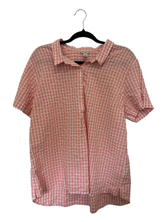 L.L. Bean Tops - L.L. Bean Pink and White Gingham Short-Sleeve Button-Up Shirt
